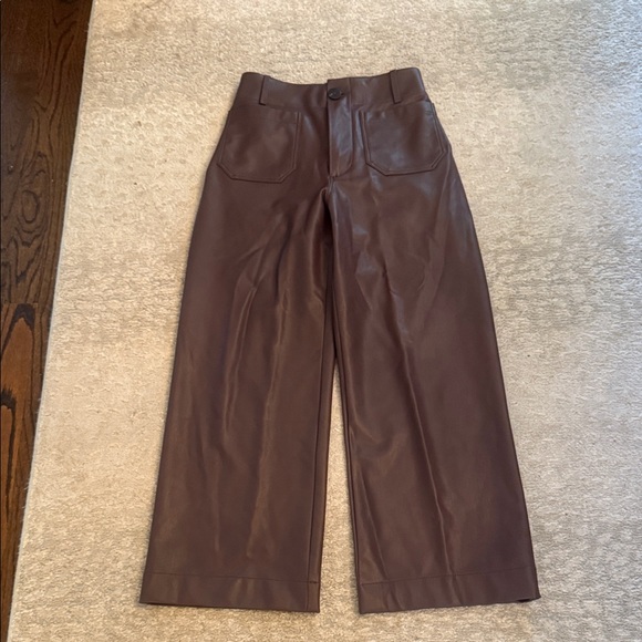 Maeve Pants - Maeve brown Faux Leather cropped Wide-Leg Pants size 25